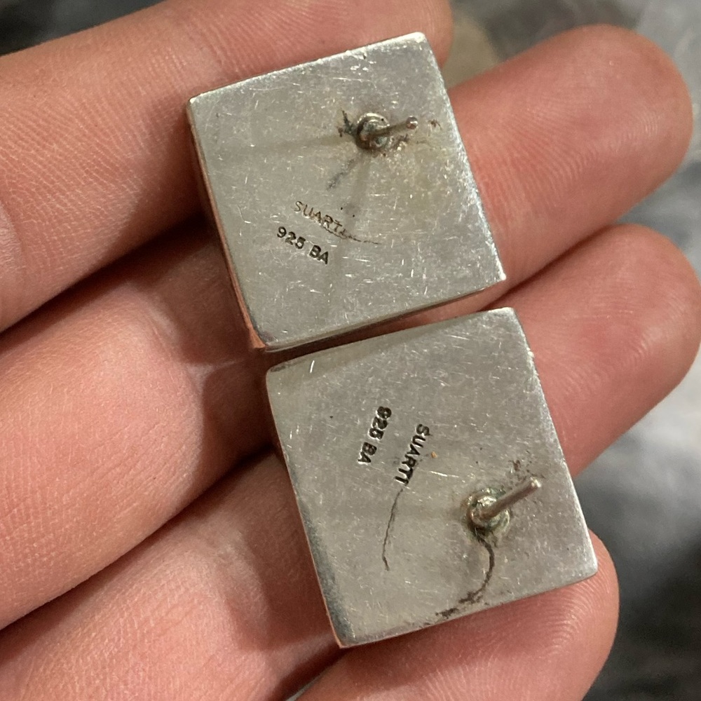 Vintage 925 Sterling Silver Suarti Bali Woven Chainmail Hollow Earrings Signed - Picture 9 of 9